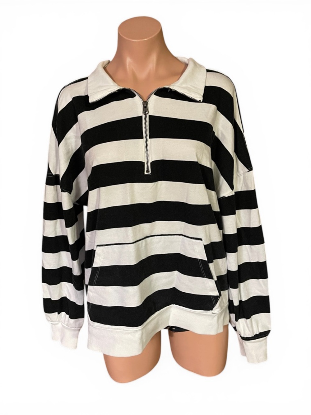 Live Well Lifestyle Striped Quarter Zip Pullover Sweatshirt Large